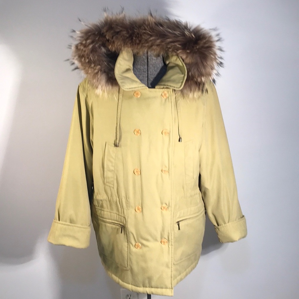 Northern Glades Chartreuse Parker With Raccoon Fur Trim Hood